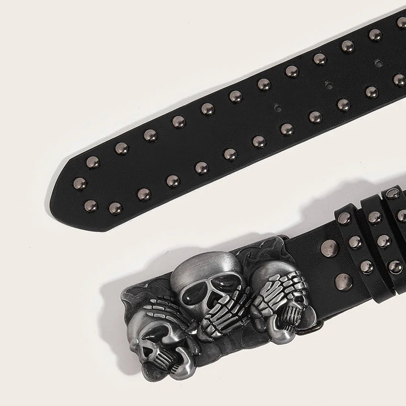 Rivet Black Jeans Unisex Belt Paw Skull Buckle Waistband