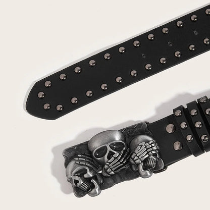 Rivet Black Jeans Unisex Belt Paw Skull Buckle Waistband