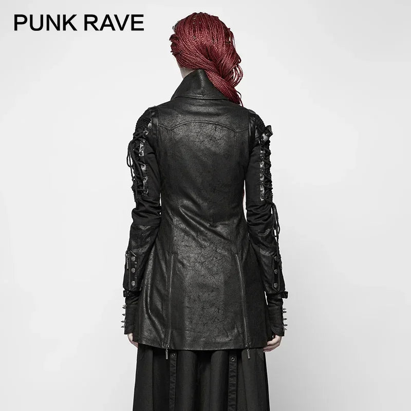 Gothic Style Vampire Studded Pu Leather Motorcycle Long Jacket