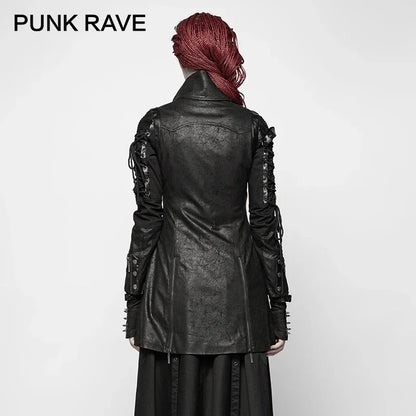 Gothic Style Vampire Studded Pu Leather Motorcycle Long Jacket