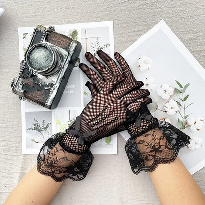Lace Hollow Out Gloves Mesh Thin Mittens