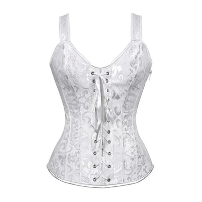 Sexy Women Corset with Straps Black Overbust Floral Jacquard Corsets Zipper Bustier