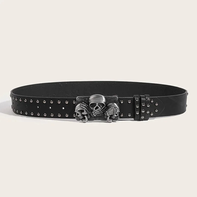 Rivet Black Jeans Unisex Belt Paw Skull Buckle Waistband