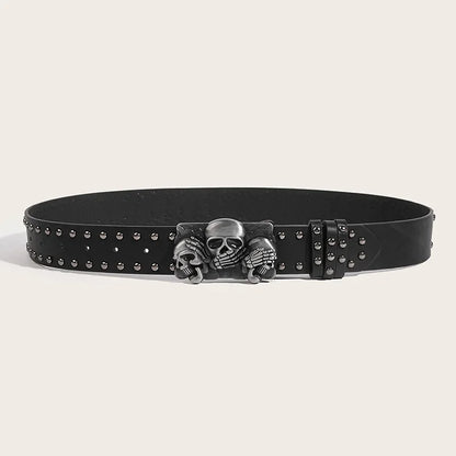 Rivet Black Jeans Unisex Belt Paw Skull Buckle Waistband