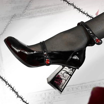 Gothic Mary Jane Rose Heeled Shoes