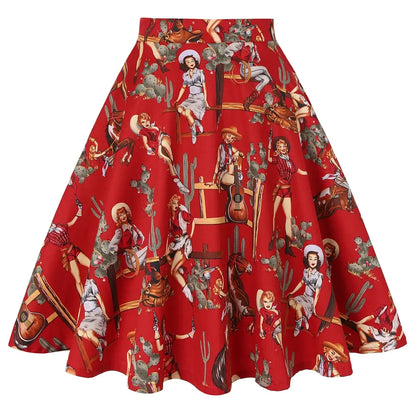Small Red Polka Dot Midi Summer Pin Up High Waist Retro Vintage Rockabilly 50s Women Skirt