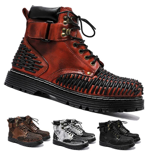Genuine Leather Goth Round Toe Boots