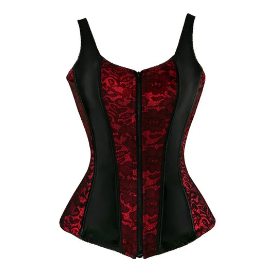 Corset Top with Straps Push Up Burlesque Overbust Vintage Style Lace Floral Vest