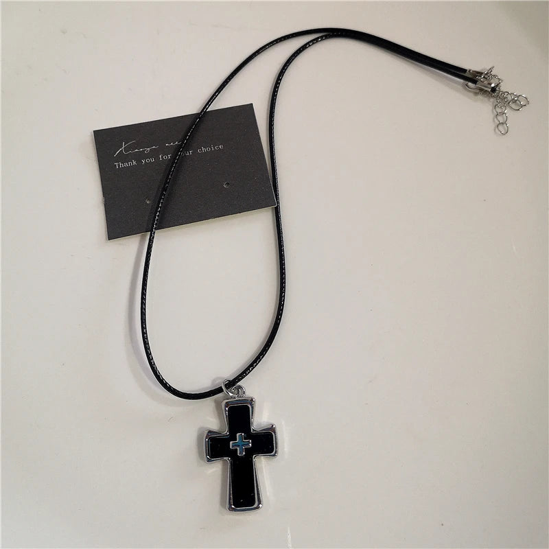 Punk Rock Black Heart Cross Pendant Chain Necklace Goth Accessories