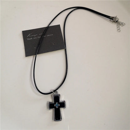 Punk Rock Black Heart Cross Pendant Chain Necklace Goth Accessories