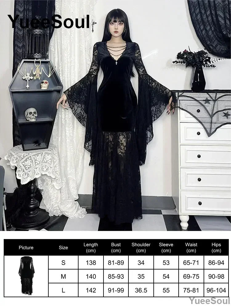 Gothic Long Sleeve Lace Slim Black Dresses