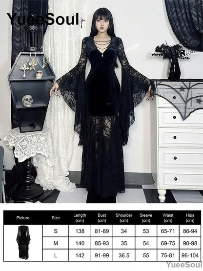 Gothic Long Sleeve Lace Slim Black Dresses