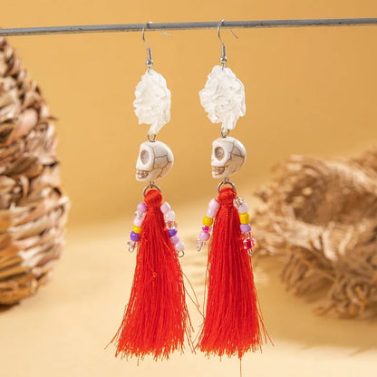 Skeleton Drop Earrings Creative Ethnic Long Tassel Skull Dangle Earring