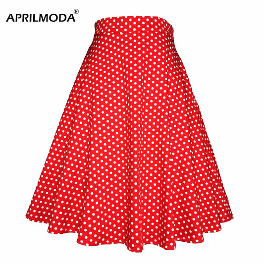 Small Red Polka Dot Midi Summer Pin Up High Waist Retro Vintage Rockabilly 50s Women Skirt