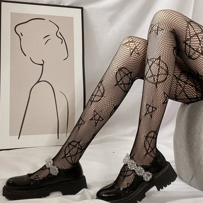 Cross Print Club Tights Goth Tights Nylon Fishnet Pantyhose