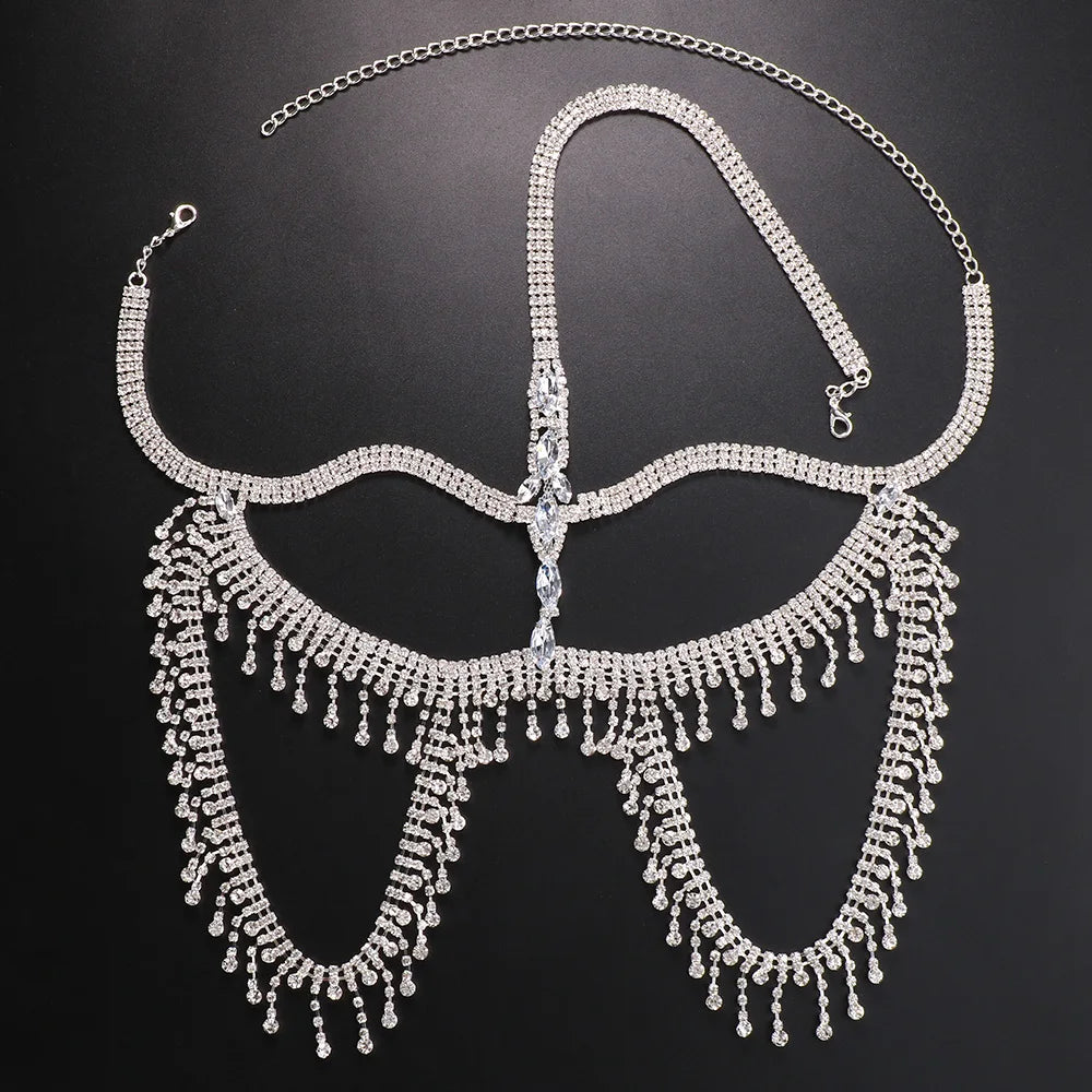 Rhinestone Tassel Mask Masquerade Long Face Chain Veil