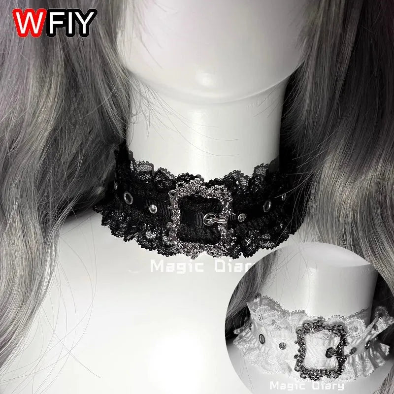 Gothic Lace Silver Buckle Collar Lace Gorgeous Lolita Necklace