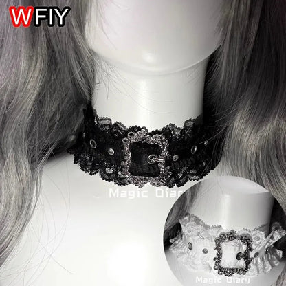 Gothic Lace Silver Buckle Collar Lace Gorgeous Lolita Necklace