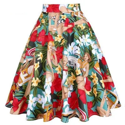 Small Red Polka Dot Midi Summer Pin Up High Waist Retro Vintage Rockabilly 50s Women Skirt