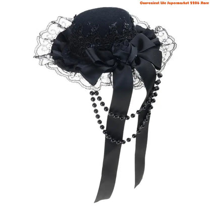 Bead Chain Lace Headpiece Gothic Top Hat