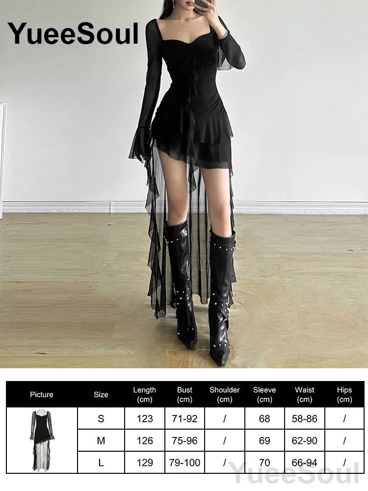 Gothic Long Sleeve Lace Slim Black Dresses