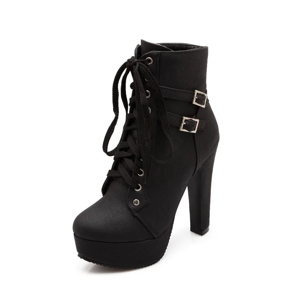 European style cross strap belt buckle boots