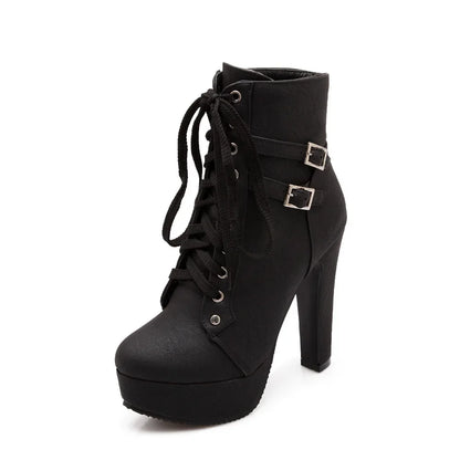 European style cross strap belt buckle boots