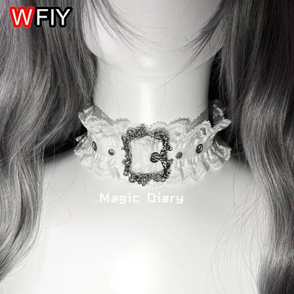 Gothic Lace Silver Buckle Collar Lace Gorgeous Lolita Necklace