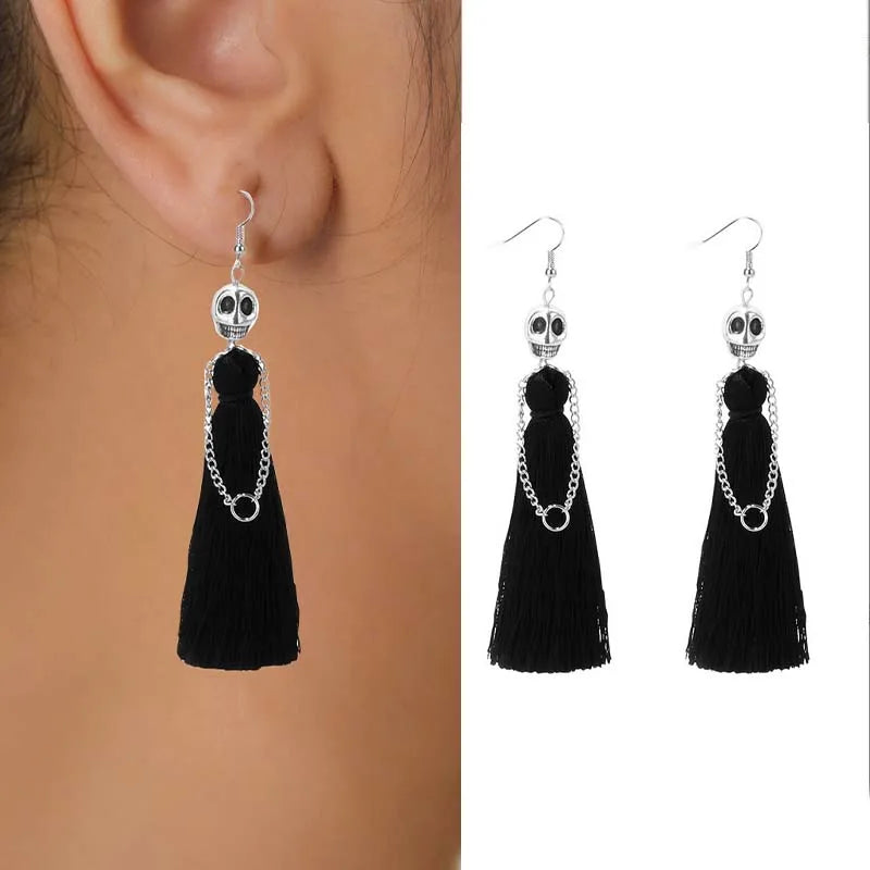 Skeleton Drop Earrings Creative Ethnic Long Tassel Skull Dangle Earring