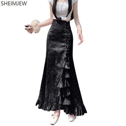 Victorian Court Mermaid Long Ruffled Slim Fishtail Skirt