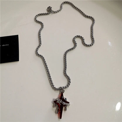 Black Star Cross Red Heart Pendant Ghost Claw Choker Chain Necklace Vintage