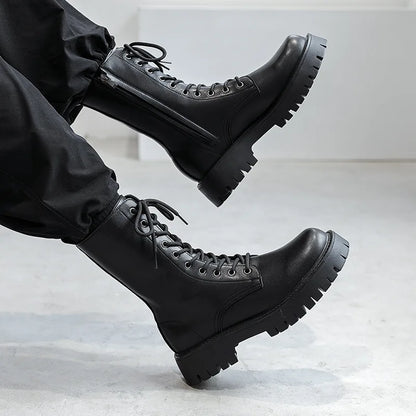Men's Genuine Leather Motorcycle Boots High-top