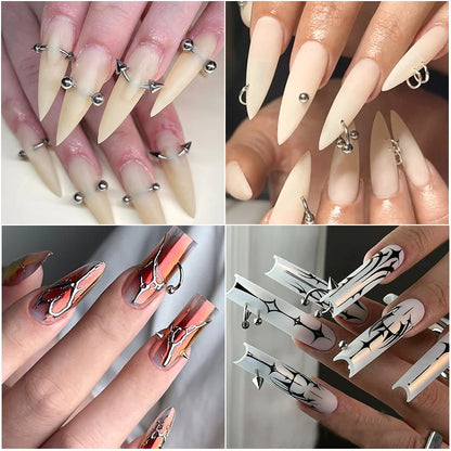 12 Grids Goth Punk Nail Charms Studs Piercing Designs Metallic Silvery Nails Art Rivets 3D Stars Alloy Nail Art Decorations