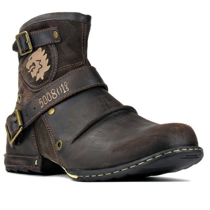 Ankle Boots Retro Motorcycle Western Metal Style Zippers Men