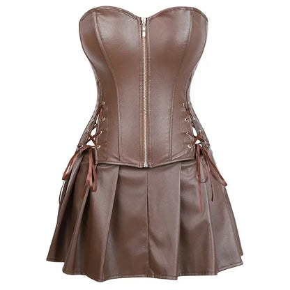 Warrior Princess PU Leather Pleated Dress