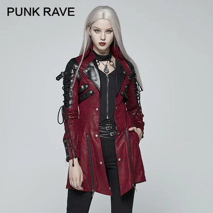 Gothic Style Vampire Studded Pu Leather Motorcycle Long Jacket