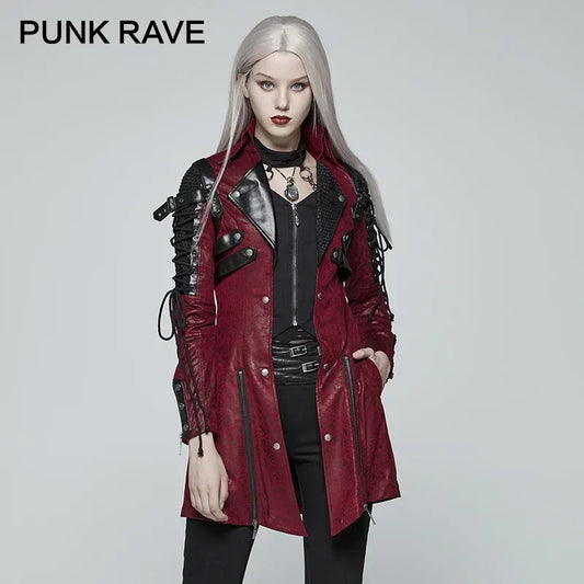 Gothic Style Vampire Studded Pu Leather Motorcycle Long Jacket