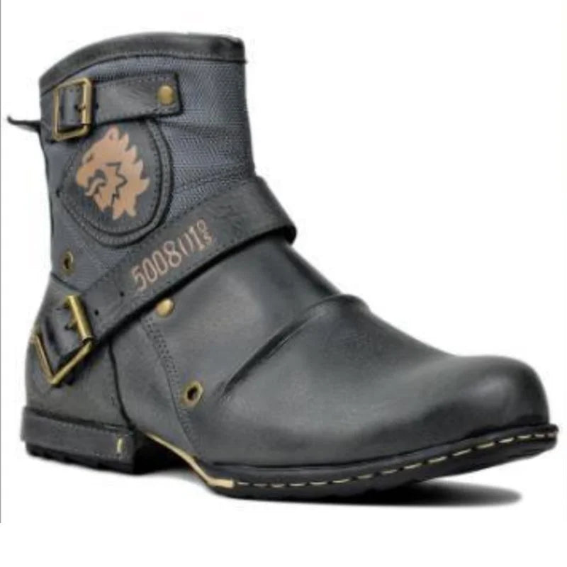 Ankle Boots Retro Motorcycle Western Metal Style Zippers Men
