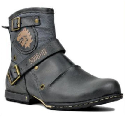 Ankle Boots Retro Motorcycle Western Metal Style Zippers Men