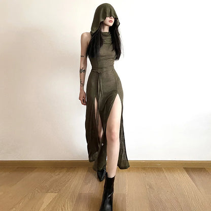 Cyber Hooded Desert Walker Split-Side Huntress Dress