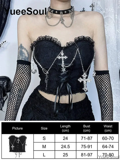 Gothic Lace Mesh Crop Spaghetti Strap Tops