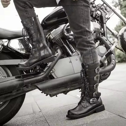 Men's Leather Motorcycle Boots Mid-calf Boots Gothic Belt