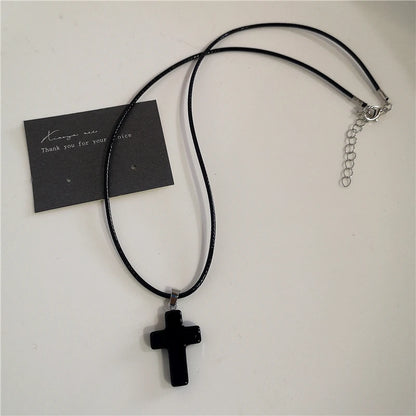 Punk Rock Black Heart Cross Pendant Chain Necklace Goth Accessories