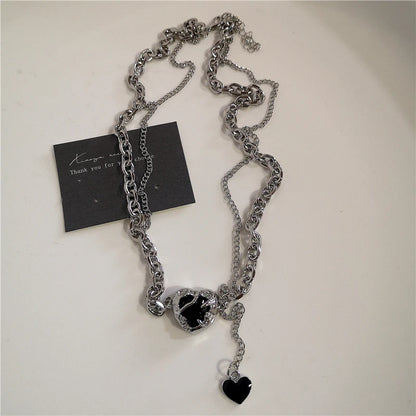 Punk Rock Black Heart Cross Pendant Chain Necklace Goth Accessories