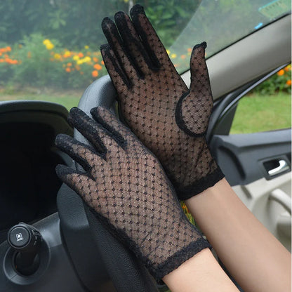 Black Lace Gloves Mesh Hollow High Elasticity Transparent Gloves