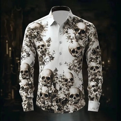 Skull Print Long Sleeve Graphic Shirt Loose Fit