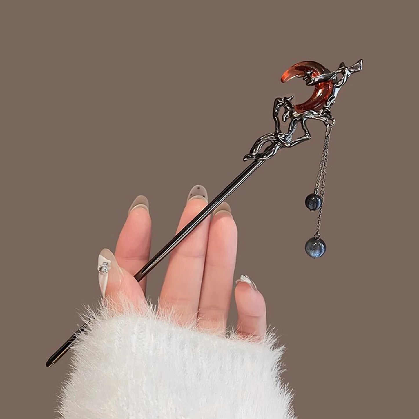 Gothic Style Pendant Hairpin Metal Moon Tassel Hair Accessories