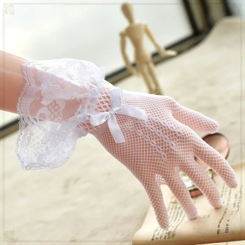 Lace Hollow Out Gloves Mesh Thin Mittens