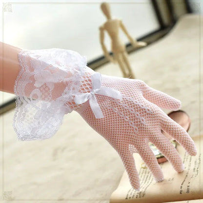 Lace Hollow Out Gloves Mesh Thin Mittens