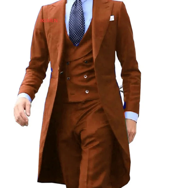 Business Casual Long Suit Vest Trousers Men's 3 Piece Set